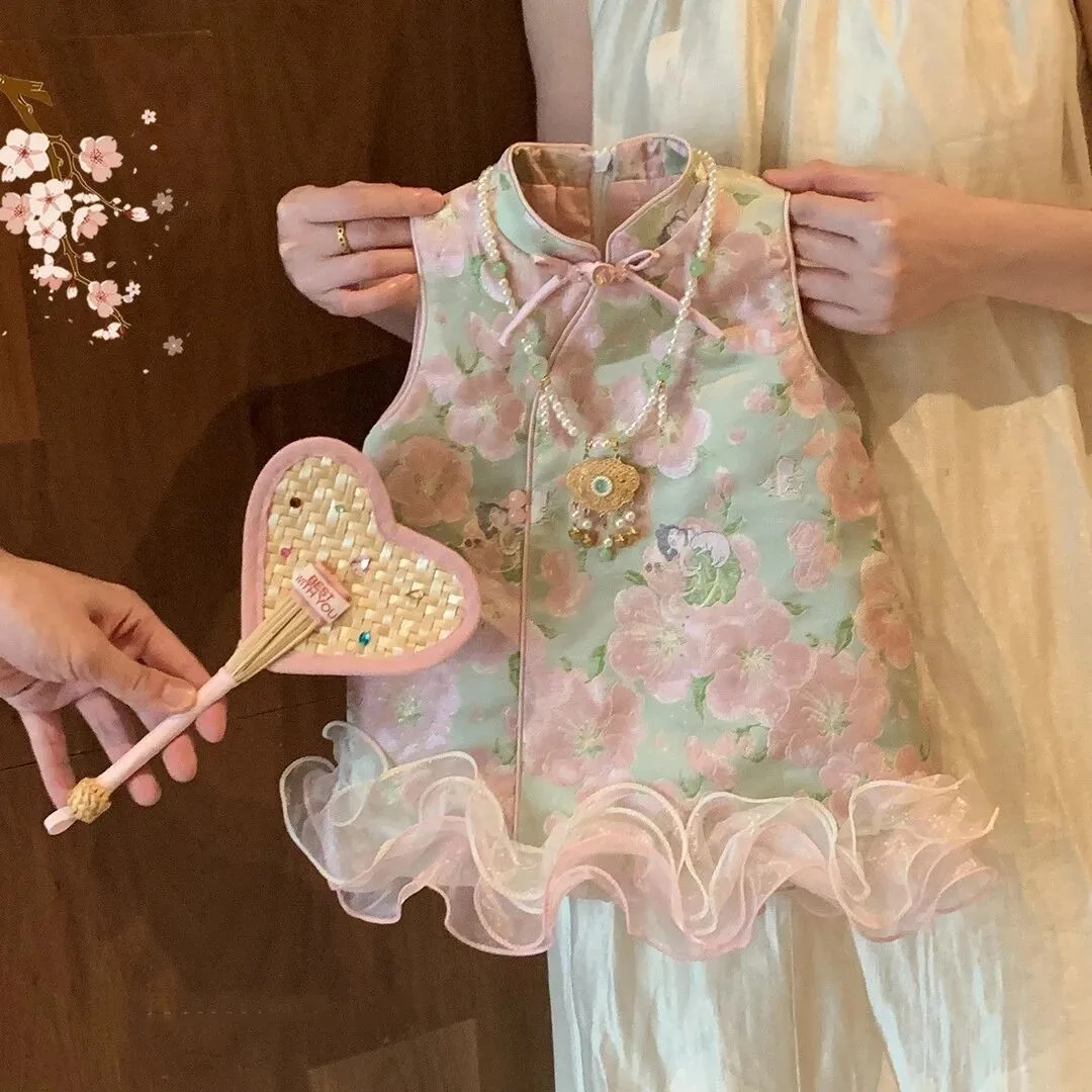 

Baby Girl Cheongsam Dress Autumn/Winter Children's Retro Buckle Tank Top Dress Tang Dress 90-140cm