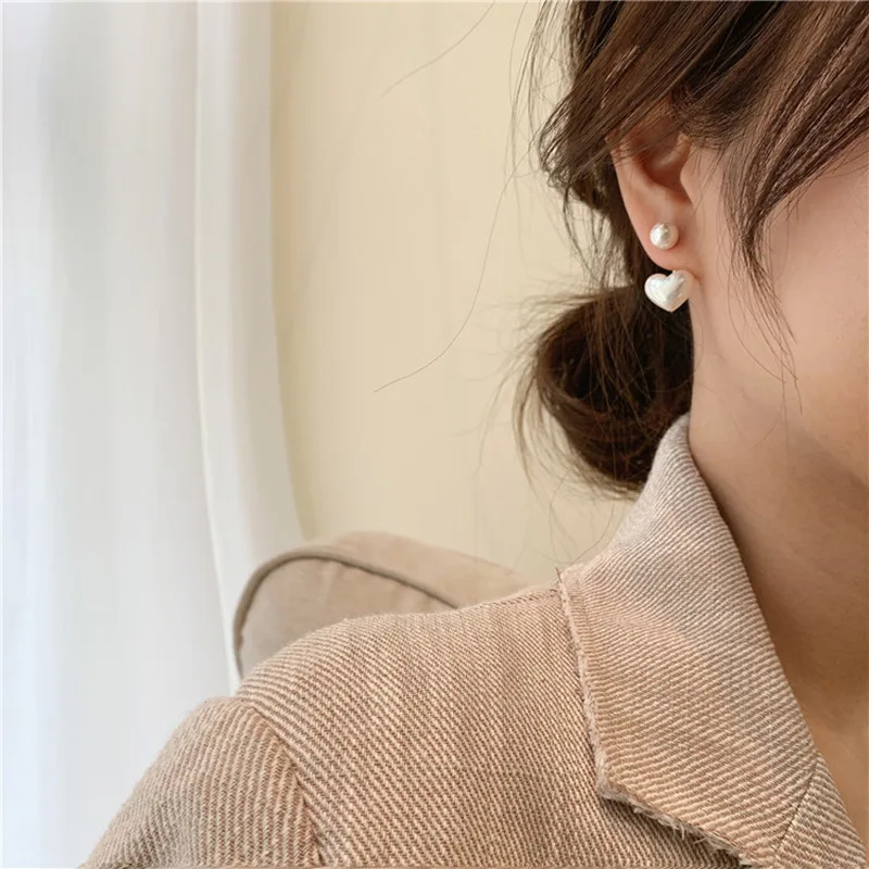 2022 New Korean Style Contracted Heart Pearl Earrings For Women Sweet Flower Zircon Geometric Stud Earring Girl Party Jewelry