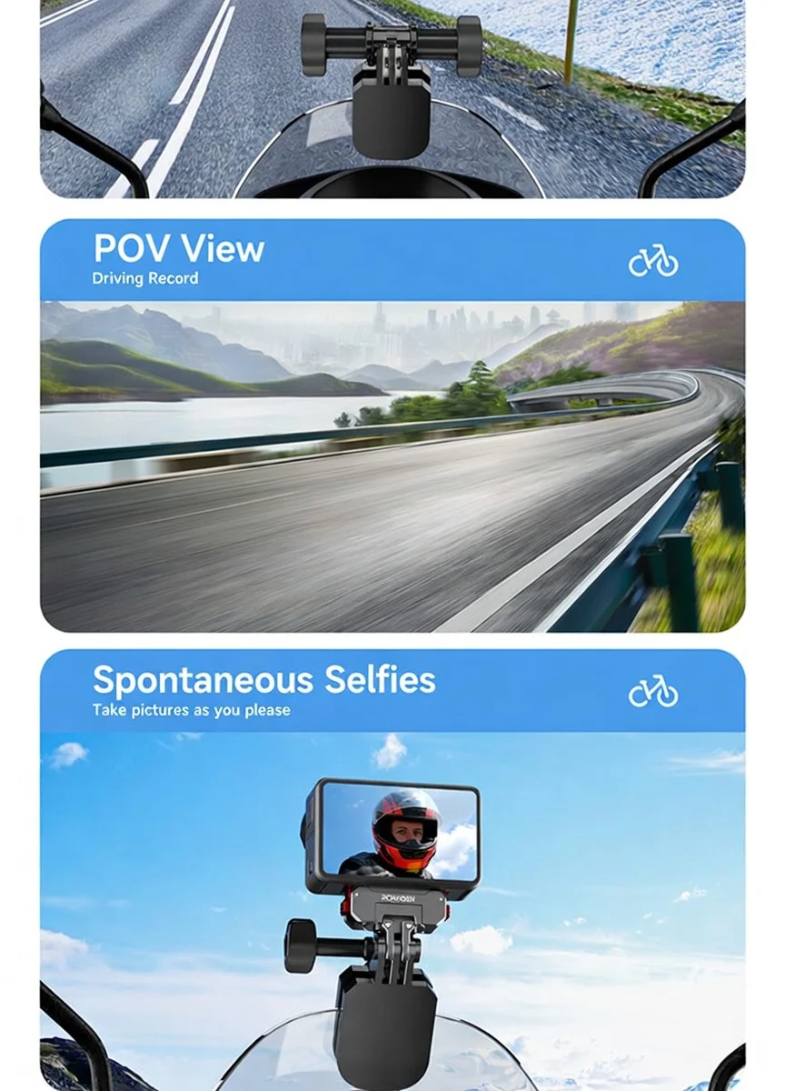 Ronkoen TZ-25 für Insta360 X4 Ace Pro 2 / DJI Action 5 Pro Action6 Kamera Motorrad-Windschutzscheiben-Klemmhalterung aus Aluminiumlegierung – Detail 3