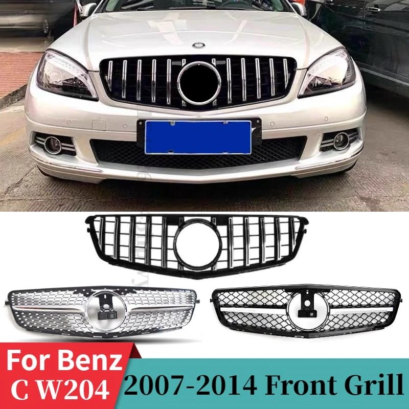 Front Bumper Grilles For Mercedes Benz W204 C Class 2008-2014 C180 C200 C250  C300 C350 Tuning Sport Diamond AMG GT Style Grill