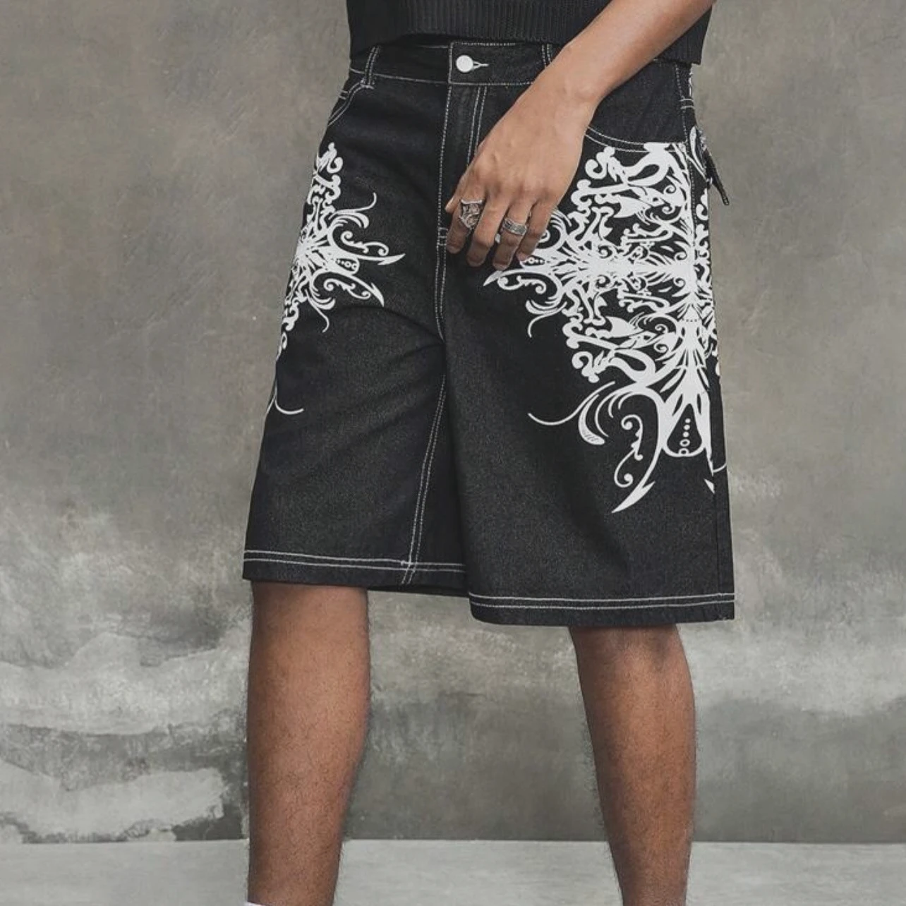 

Y2K готические джинсовые шорты с вышивкой, свободные унисекс, с принтом, корейская повседневная модная одежда для пар, ретро, американский винтажный комфорт