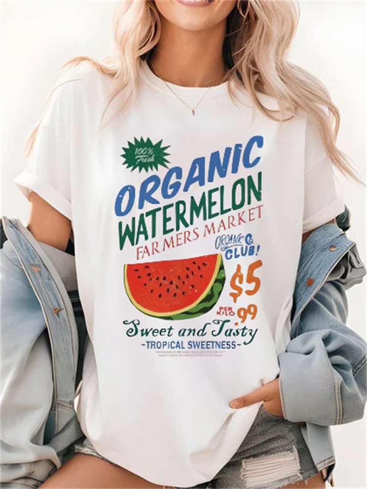 Fruit and Seafood Pattern Printed Women's T-Shirt Printed Street Vacation Trend Short Sleeved Cute Casual Summer Travel Top