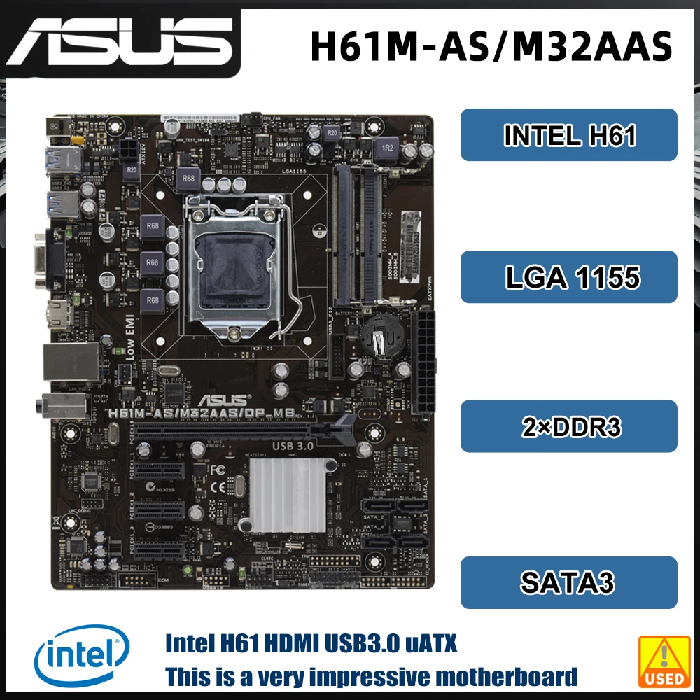 

Материнская плата ASUS H61M-AG H61M-AS/M32AAS/DP_MB LGA 1155 Intel H61 DDR3 16 ГБ для процессора i3-2130 2500 3770 G540 Micro ATX