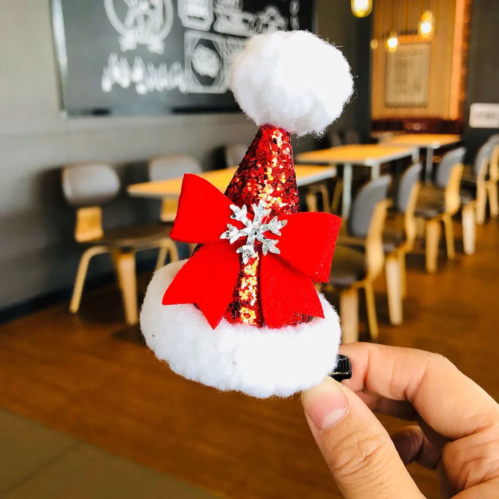 

6Pcs Christmas Headdress Hair Clips Santa Hat Bow Heart Festival Party Supplies Hat Hair Clips Christmas Hairpin
