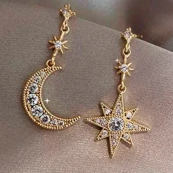 CAOSHI Graceful Earrings with Moon and Star Pendant Female Engagement Ceremony Party Jewelry Accessories with Bright Zirconia