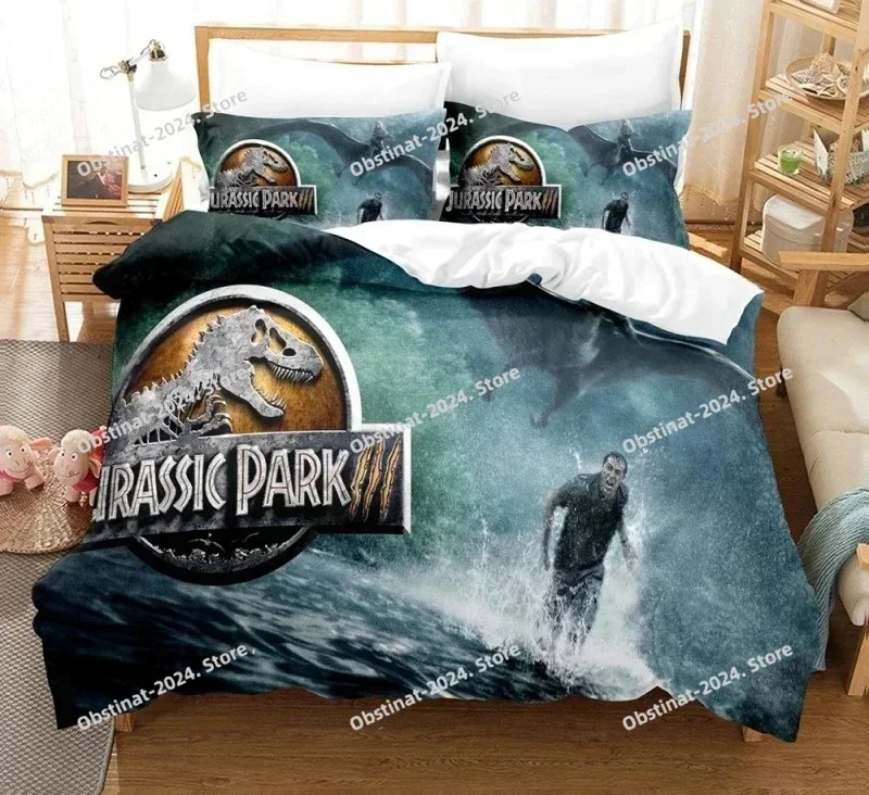 Fashion Comforters Quilt Bedroom Queen Dinosaur Duvet Cover 3D Jurassic Park Bedding Set Boys Home Textile Decor Queen King Size