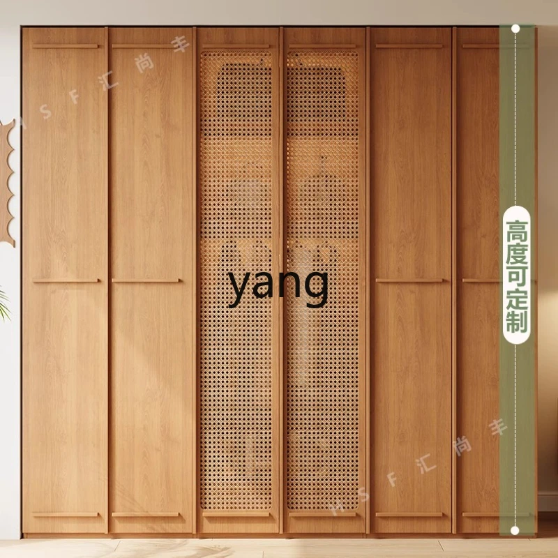 

LMM solid wood wardrobe home bedroom rattan door wardrobe one storage to the top oak wardrobe