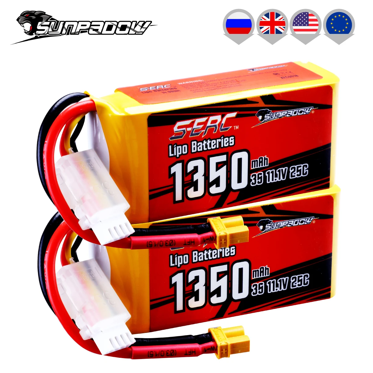 Sunpadow 3S 1350mAh RC Lipo Battery for 11.V 25C XT30 Plug Soft Pack with Rcing Airplane Quadcopter Helicopter Drone Boat FPV