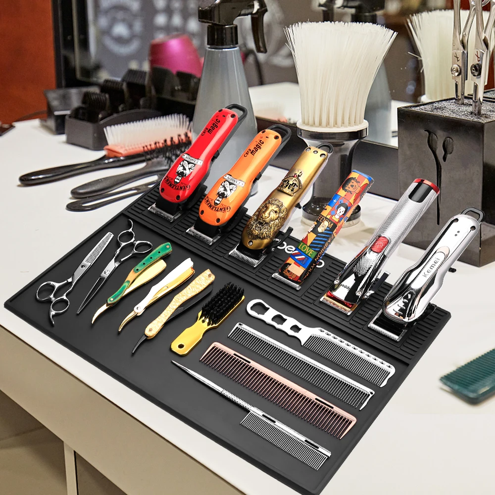 

3/6Grid Electric Push Storage Mat Hairdressing Magnetic Tray Heat-resisting Pad Silicone Cushion Clip Scissors Display Mat Tool