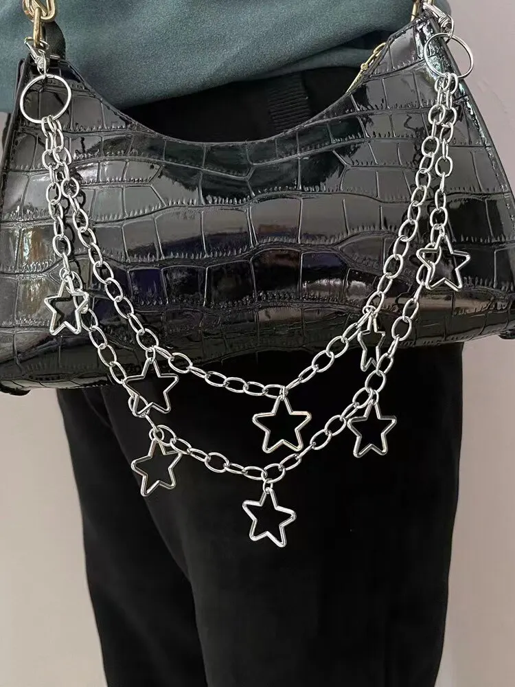 Punk Metal Crescent Geometric Bag Chain Hip Hop Hipster Cool Hundred Pair Pants Chain For Men and Women