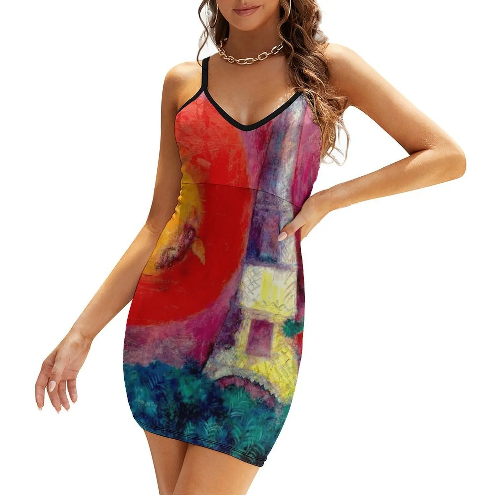 

EIFFEL TOWER : Vintage 1929 National Gallery Abstract Print Sling Dress summer dresses for women 2025 Women's evening dress