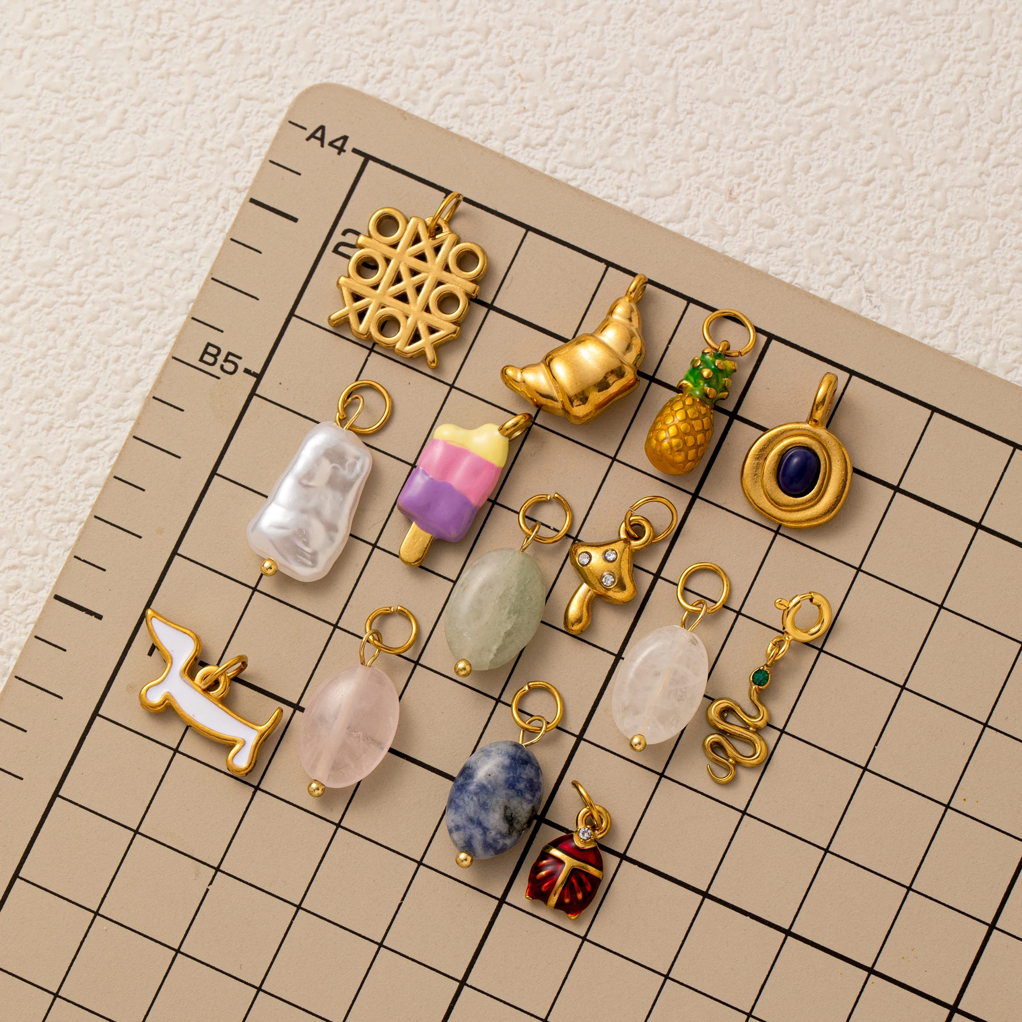 

2025 New Snake Elliptical Pearl Natural Stone Ice Cream Pineapple Fruit DIY Pendant charms for jewelry