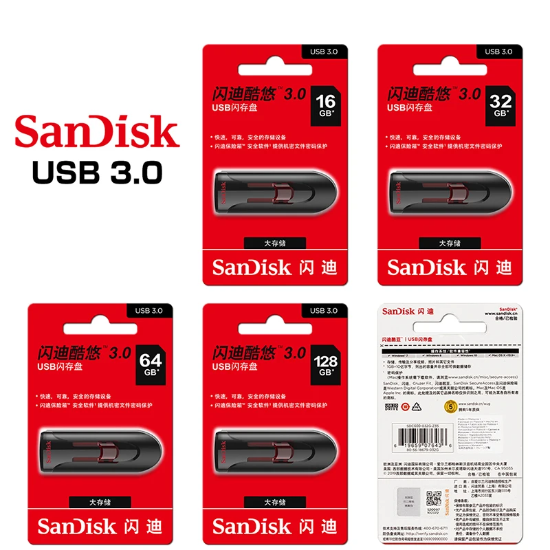 Sandisk Pendrive 128gb 64gb 32gb 256gb USB Flash Drive 32 64 128 16 GB Pen Drive 3.0 USB Stick Disk on Key Memory for Phone