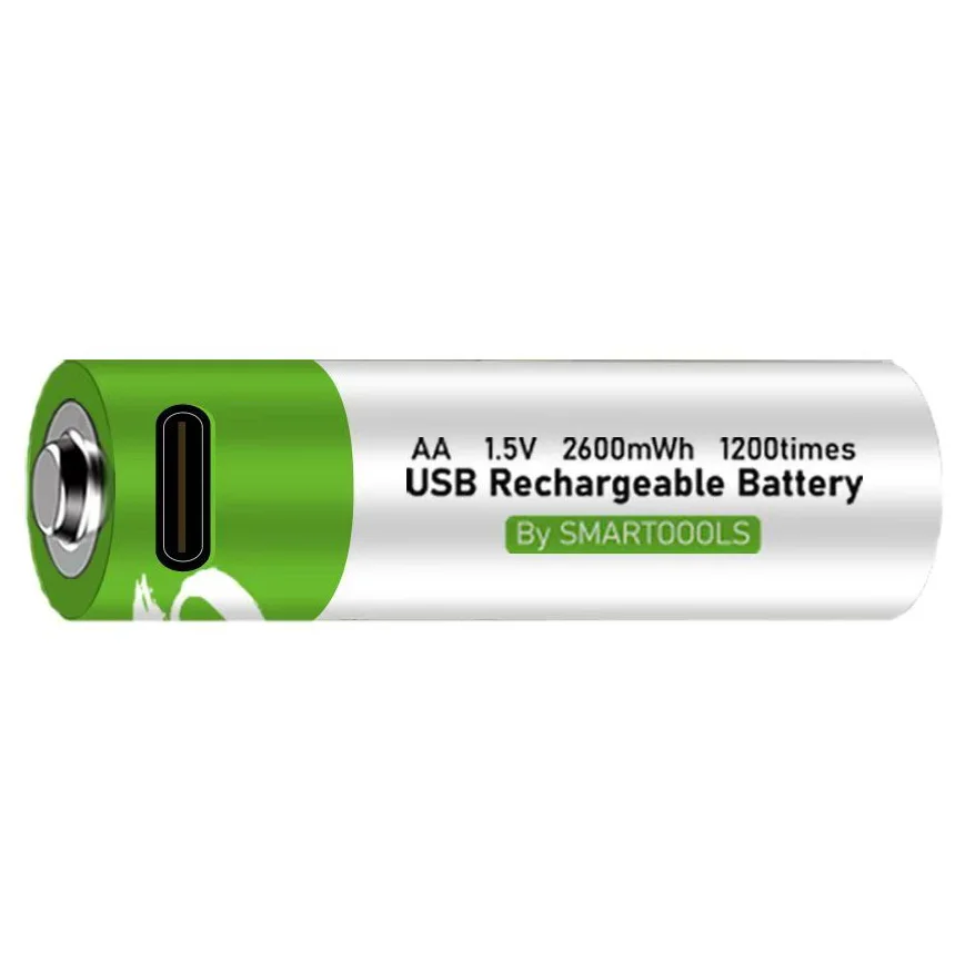 Bateria de lítio recarregável AA com interface TYPE-C 1.5V2600mWh, usada para controle remoto de carros de brinquedo. Microfone. Porta USB