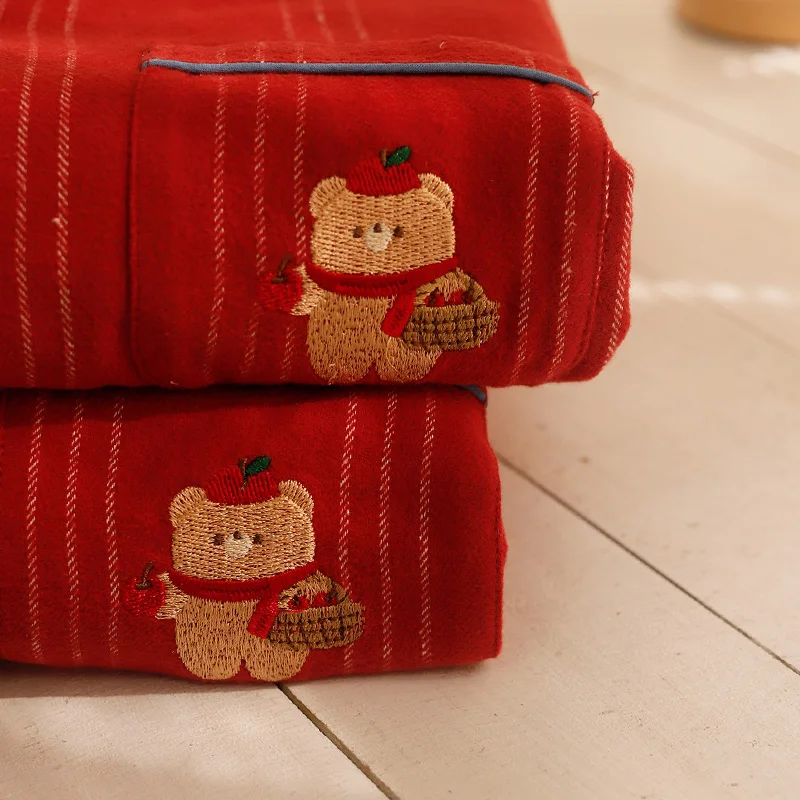 

Парная одежда для сна осенью и зимой, красная, из чистого хлопка, начесная, мужская и женская свадьба, домашняя одежда года зодиака.