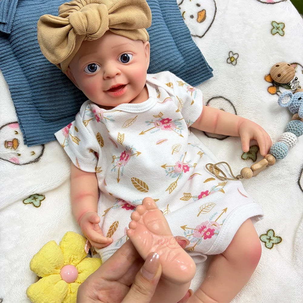 

18" Limited Edition Silicone Reborn Baby Boy Open Mouth Smile Hand Painted Veins Newborn Weighted Cuddle Doll For Art Collector