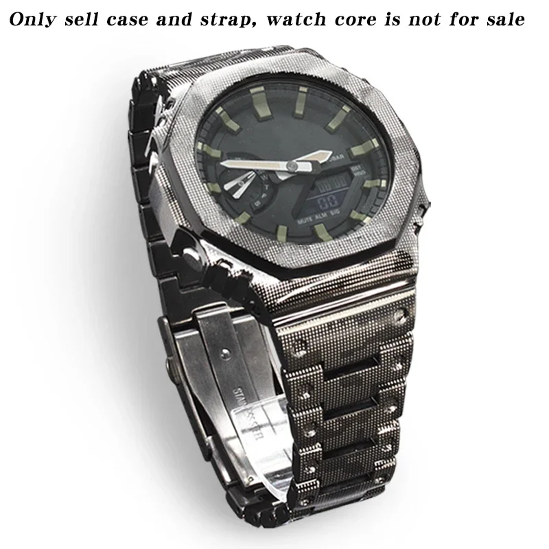 Para Casio GA-2100/2110/B2100 GM-2100/GBM2100 caja de metal de camuflaje modificada correa de reloj accesorios de correa de reloj de caucho flúor