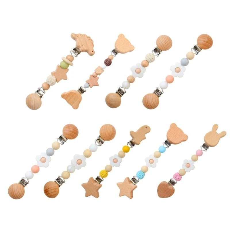 J15U – attache-sucette en bois hêtre pour bébé, porte-sucette pour bébé, poussette, chaîne sucette, parfaite pour usage