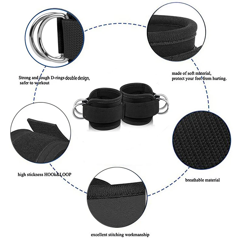 2PCS Ankle Straps Cable Double D-Ring Ankle Cuffs For Gym Workouts Glutes Legs Strength Extensions Training Brace Support Sport 5