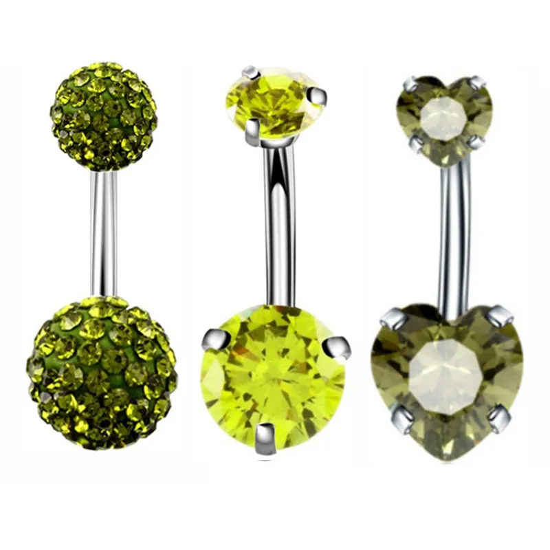 3PCS Pink Crystal Belly Button Rings Set