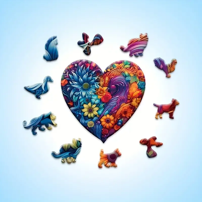 Love Flower Wooden Puzzle for Adults, Uniquely Irregular Animal Shaped Stress Relief Toy, Creative Gift Family Game Home Decor