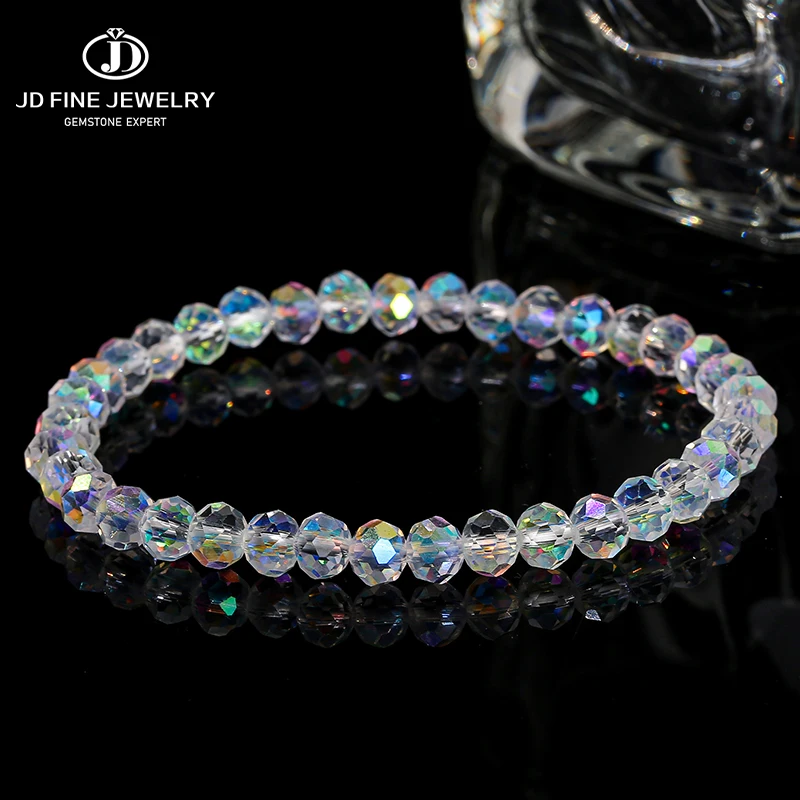 JD Simple Faceted Colorful Crystal Glass Rondelle Beads Bracelet Women Fashion Shiny Transparent Stretch Rope Bangles Party Gift