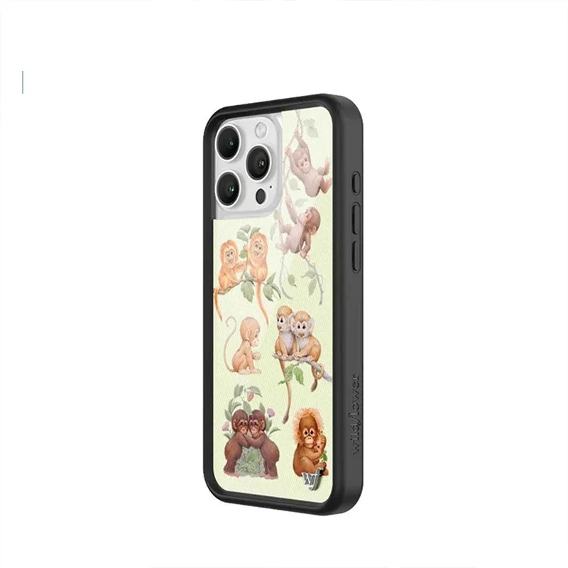 Flor selvagem ins macaco biz caso de telefone para iphone 17 16 15 14 13 12 pro max plus wf dos desenhos animados adorável animal tigre capa à prova de choque