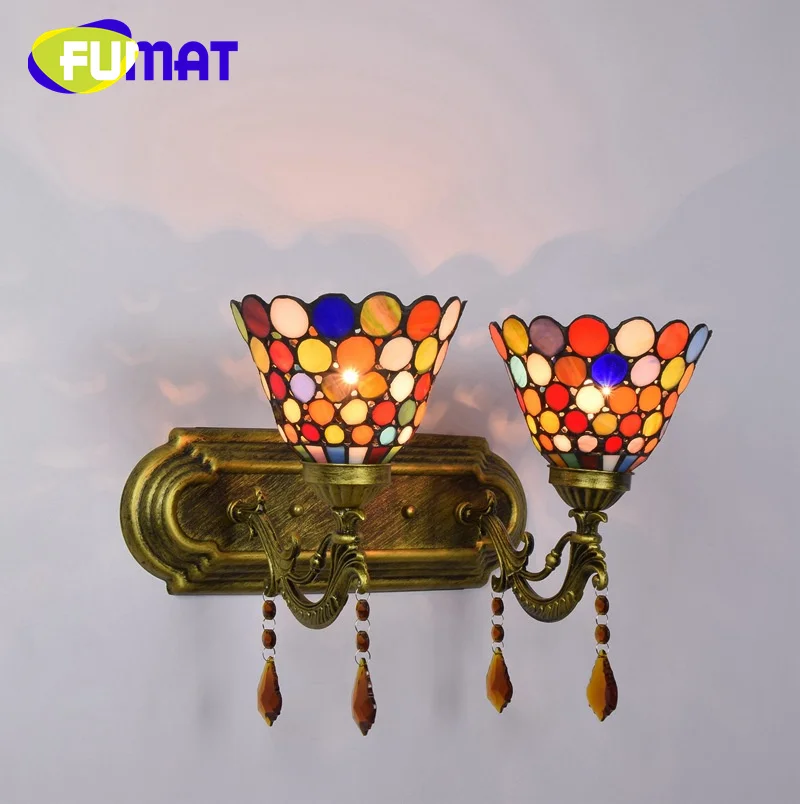 FUMAT Tiffany style stained glass Bohemian double head crystal sconce light  Dining Room Bedroom headboard hallway LED decor