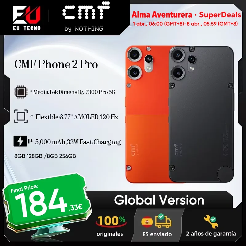CMF Phone 2 Pro Versión Global 6.77 AMOLED 120Hz MediaTek Dimensity 7300 Pro 5G 5000 mAh Cámara Principal 50MP 33W