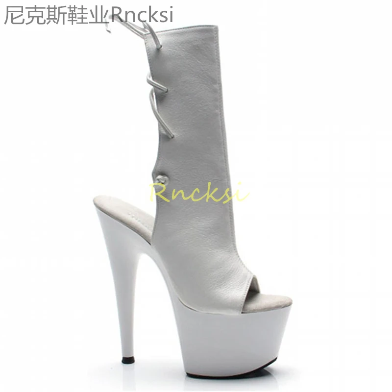 

Sexy high heels 15cm high heels stiletto heel hate sky high ankle boots Pole dancer white naked boots large size boots