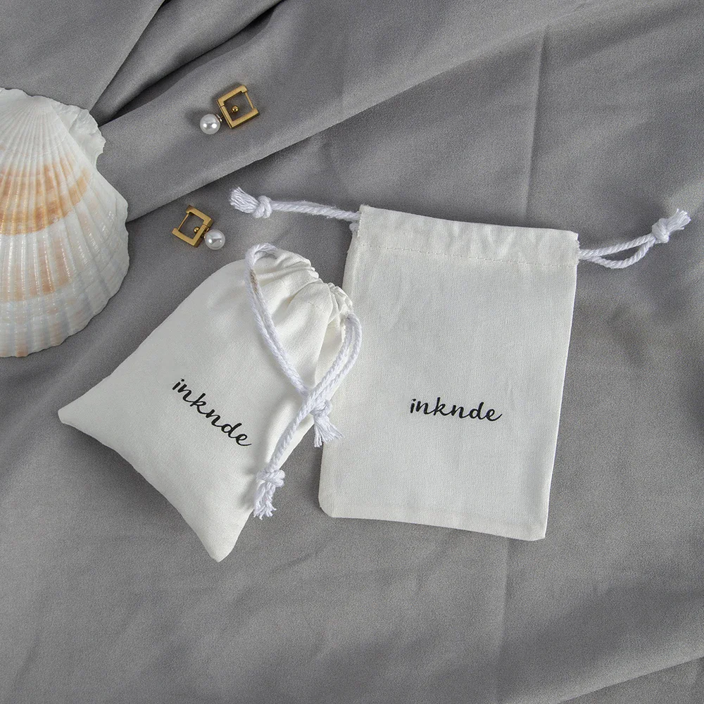 50pcs Little Muslin Bags 10x15cm Custom Double Drawstring Black Ribbon Cotton Jewelry Pouches Empty Sachet for Mini Gift Party