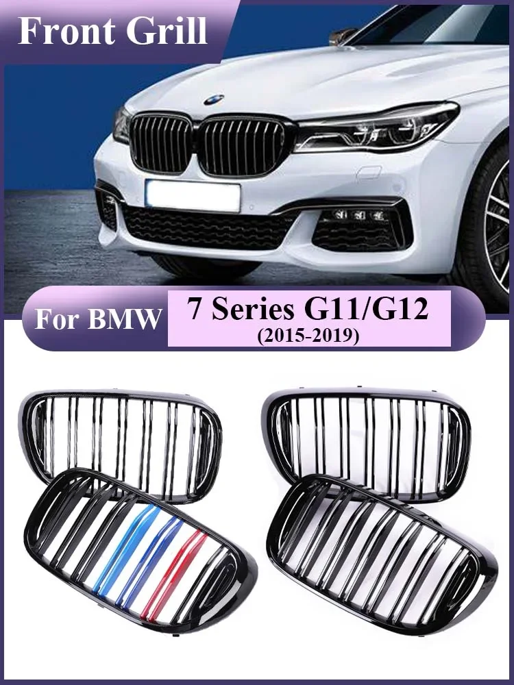 Car Front Bumper Kidney Grile For BMW 7 Series G11 G12 2015-2019 730i 740i 750i Double slat Black Racing Grill Replacement