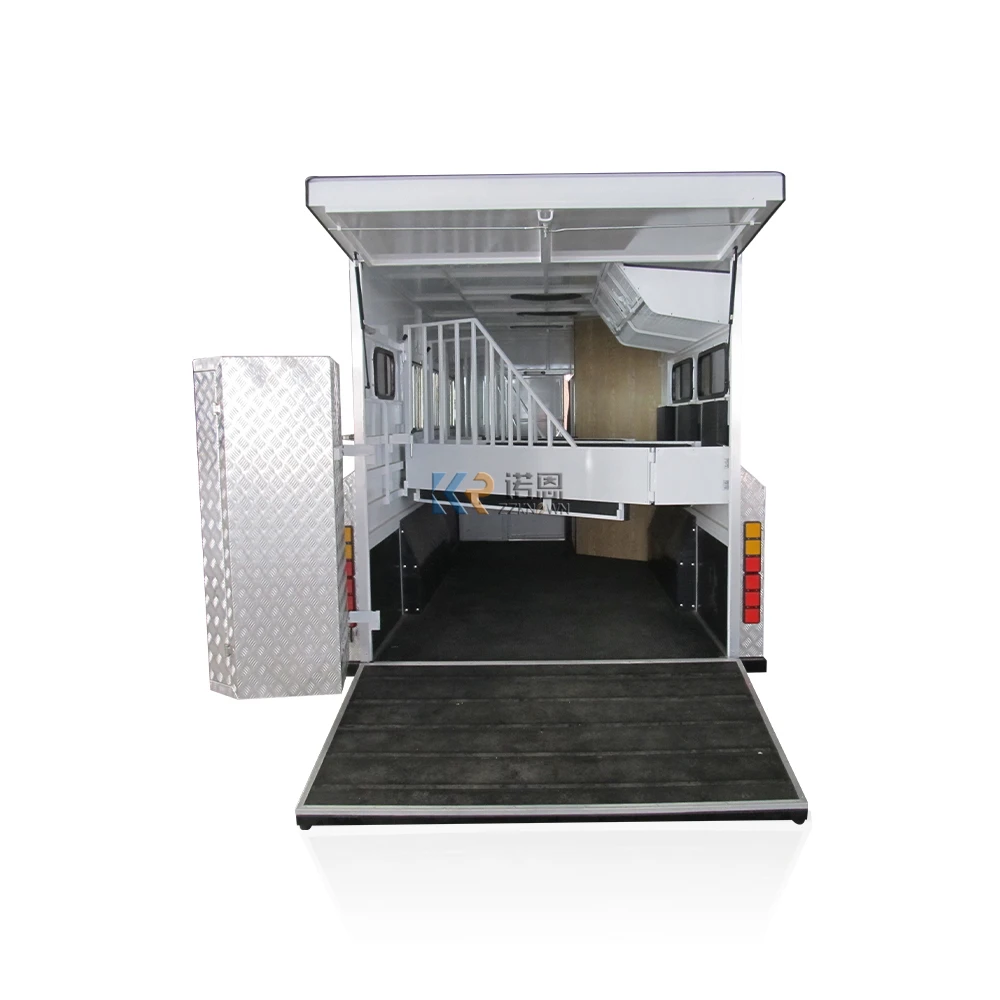 OEM โหลดมุม3รถพ่วงม้าสามสี่คอห่านม้าเฉียงหรูหราพร้อมห้องนั่งเล่น