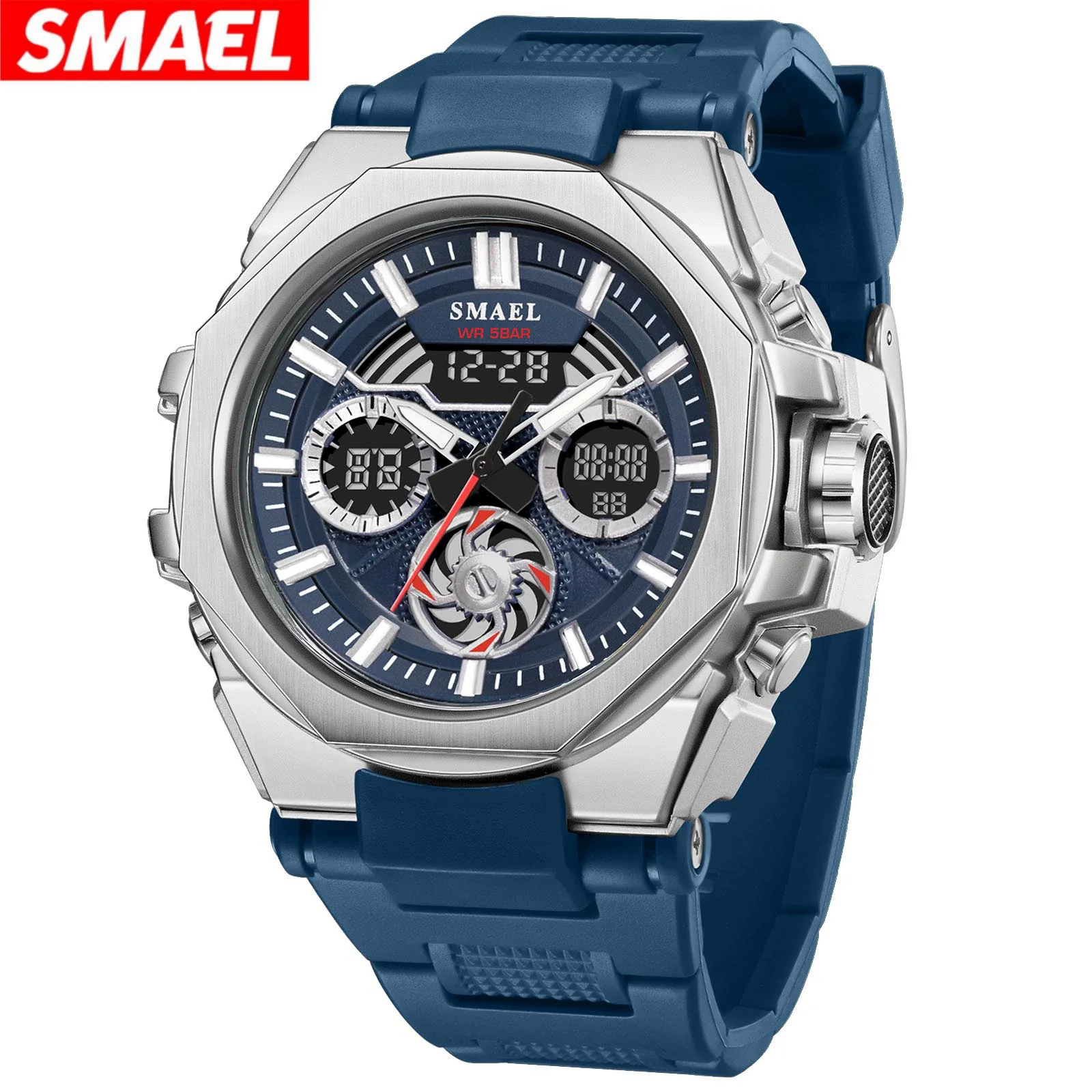 SMAEL 8098 Fashion Men's Dual Display Electronic Quartz Watch Sports Waterproof Luminous Calendar Casual Digital Watches for Man