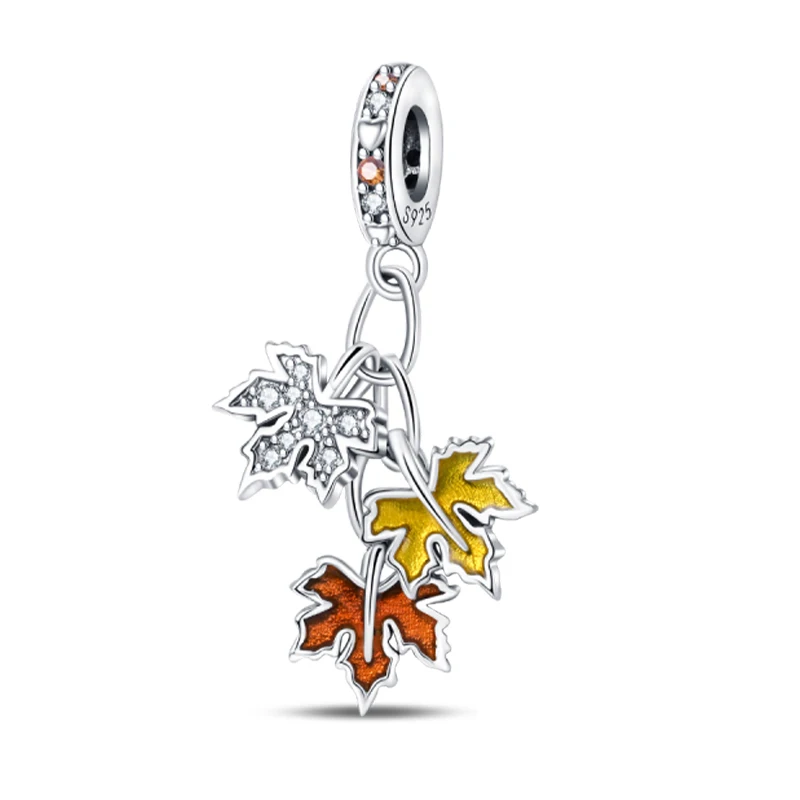 Herbstserie aus 925er-Sterlingsilber, braune Ahornblätter, Vogelscheuche, Eichhörnchen, Kürbis-Charms, Perlen, passend für Pandach-Armbänder, DIY-Schmuck – Detail 6