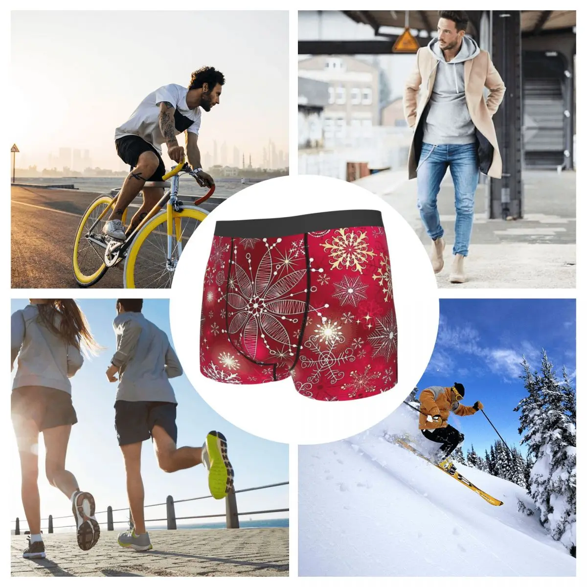 Boxer à motif joyeux noël pour Homme, sous-vêtement rose dégradé de flocons de neige, sous-vêtement Sexy, slip court