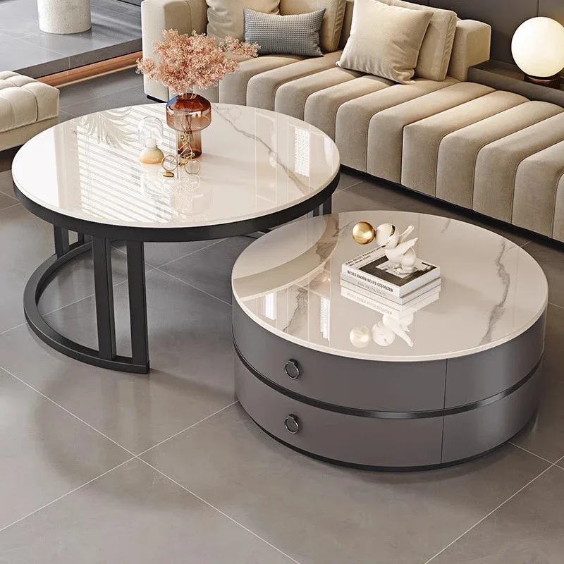 

Modern Round Coffee Tables Metal Nordic Glam Minimalist Drawer Mental Leg Simple Decor Mesa Auxiliar Salon Living Room Furniture