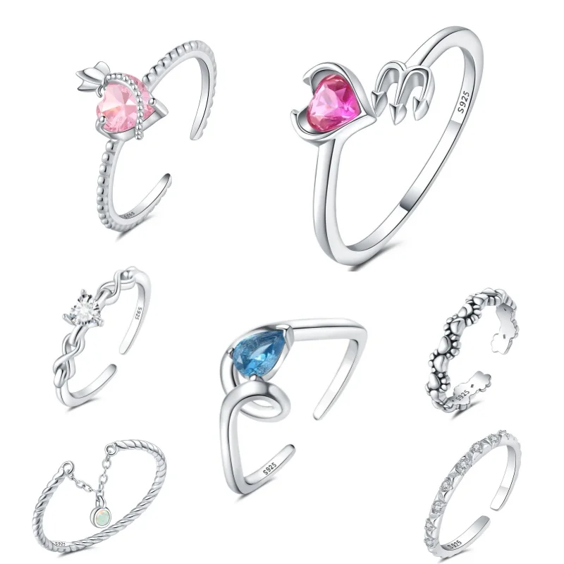 

Быстрая доставка, кольцо из стерлингового серебра 925 пробы с регулируемым размером, открывающиеся кольца с цирконом для женщин, свадебные украшения с кристаллами, подарки для любви