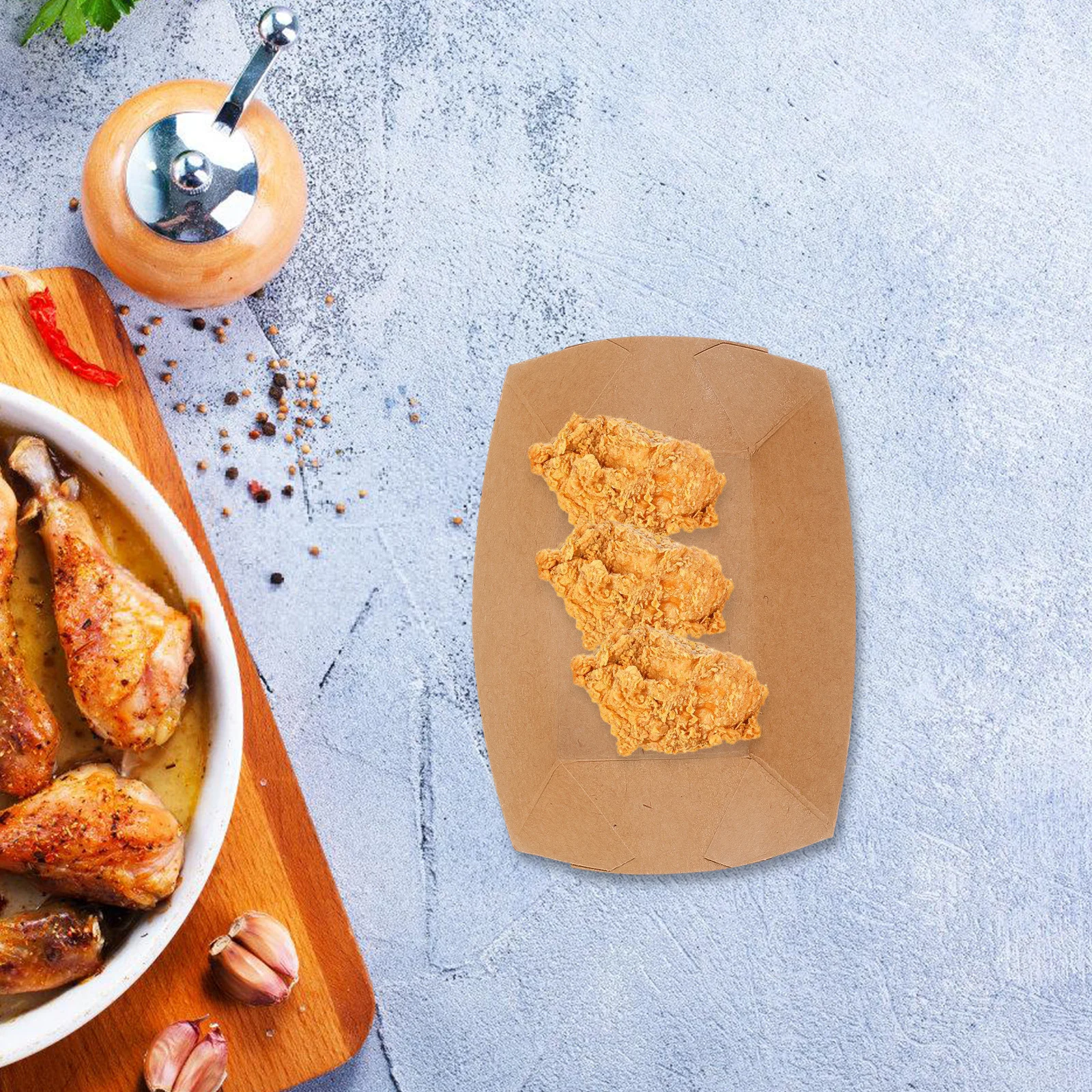 

50Pcs Kraft Paper Boat Snack Boxes Disposable Food Trays for Fries Fried Chicken Bbq Party Catering Paper Food Serving Tray