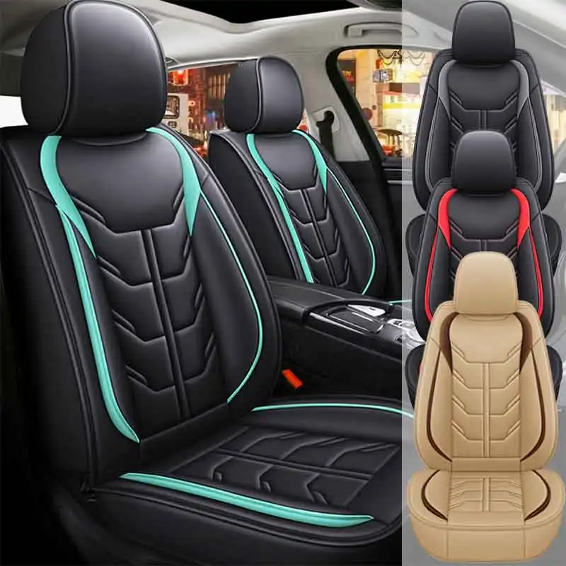 Deluxe 5 Seats Full Set PU Leather Universal Front and Rear Car Seat Cover Cushion Protection Mats Cushion Anti-scratch