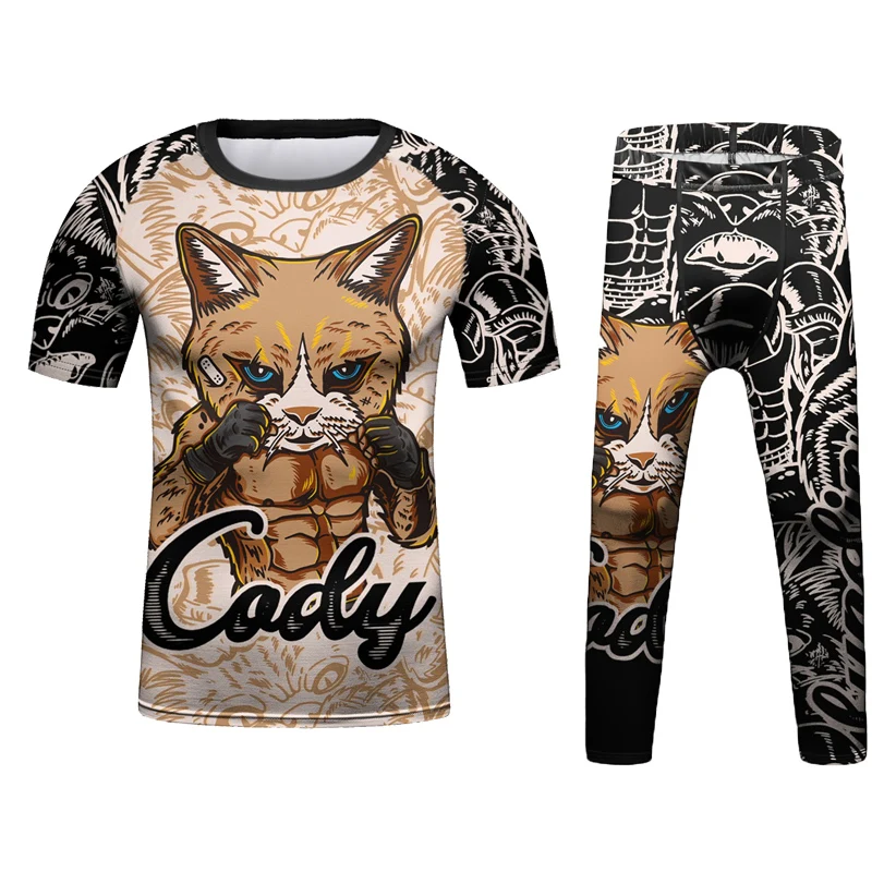 Kids Bjj Rashguard Jiu  T-shirt+Pant KickBoxing Sets Boy Gym Children Muay Thai Shorts MMA Clothing Compression Tights