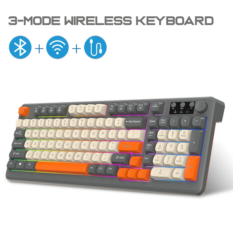 KB98 Keyboard mekanis nirkabel, struktur Gasket, RGB, keycaps ergonomis, peralihan tiga mode menghubungkan 98 tombol