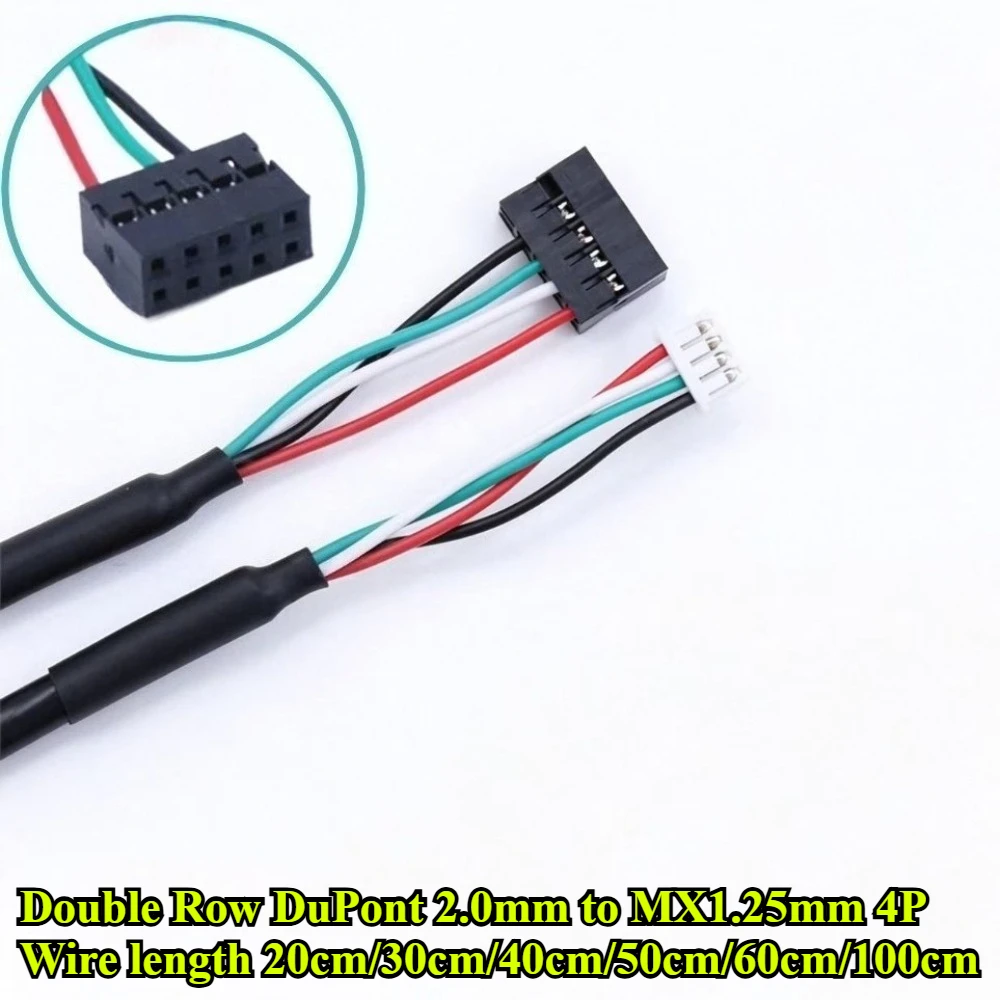 5Pcs Double Row DuPont 2.0mm To MX1.25mm 4P USB Data Extension Cable 20/30/40/50/60/100CM For Printer Motherboard PC