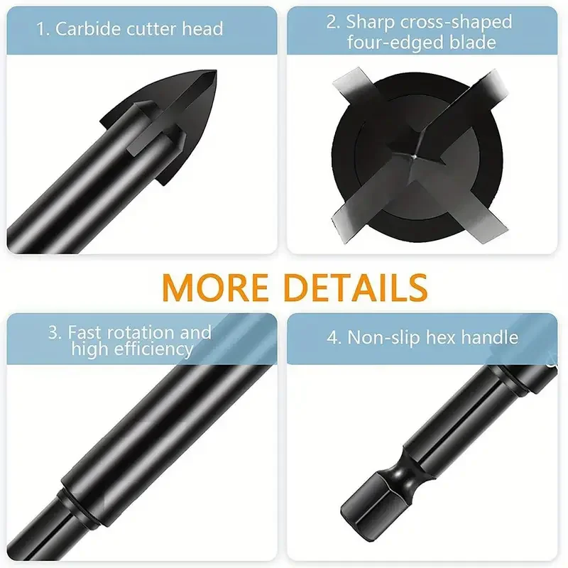5pcs/10pcs Cross Hex Drill Bit Set For Tile Porcelain Glass Mirror Multifunction Tile Porcelain Drill Bit Kit
