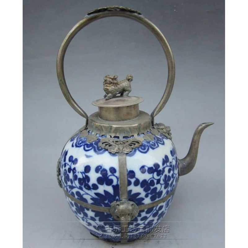 manufacturer's-in-stock-wholesale-miao-silver-handheld-teapot-textured-imitation-ceramic-silver-plated-blue-and-white-porcelain