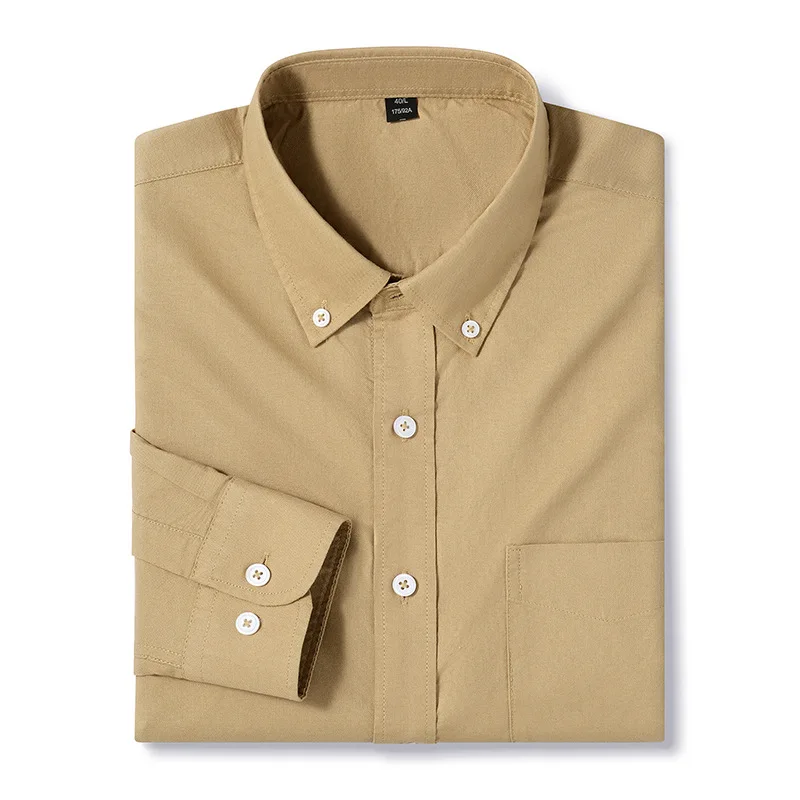 Spring Autumn 100% Cotton Shirt Men Solid Color Breathable Long Sleeve Men's Business Shirt Brand Men Clothing Size S-4XL MY1028