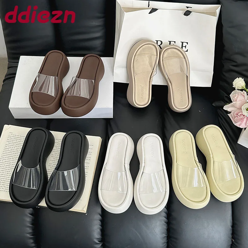 

Модные женские тапочки на танкетке на толстой подошве, прозрачная обувь на платформе, женские шлепанцы на танкетке, женские шлепанцы, сандалии