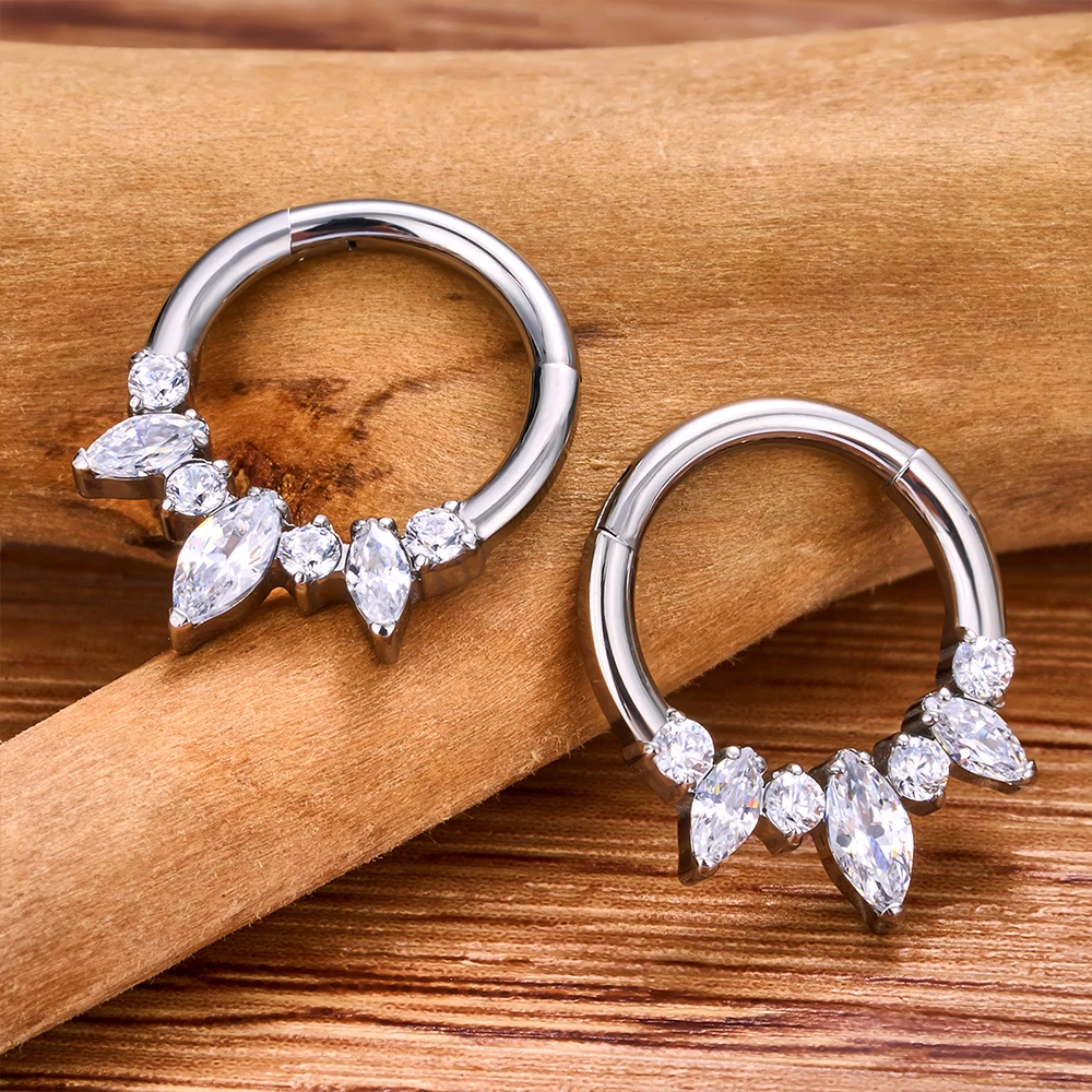 G23 Titanium Piercing Septum Nose Rings Water Drop Fan-Haped 16G CZ Ear Helix Cartilage Conch Tragus Earring Hoops Body Jewelry