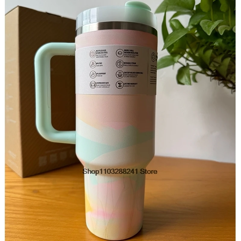 Handle Straw 40oz Vacuum Insulated Car Mug Star Red Lid Stainless Steel Double Wall Thermal Iced Travel Cup for s