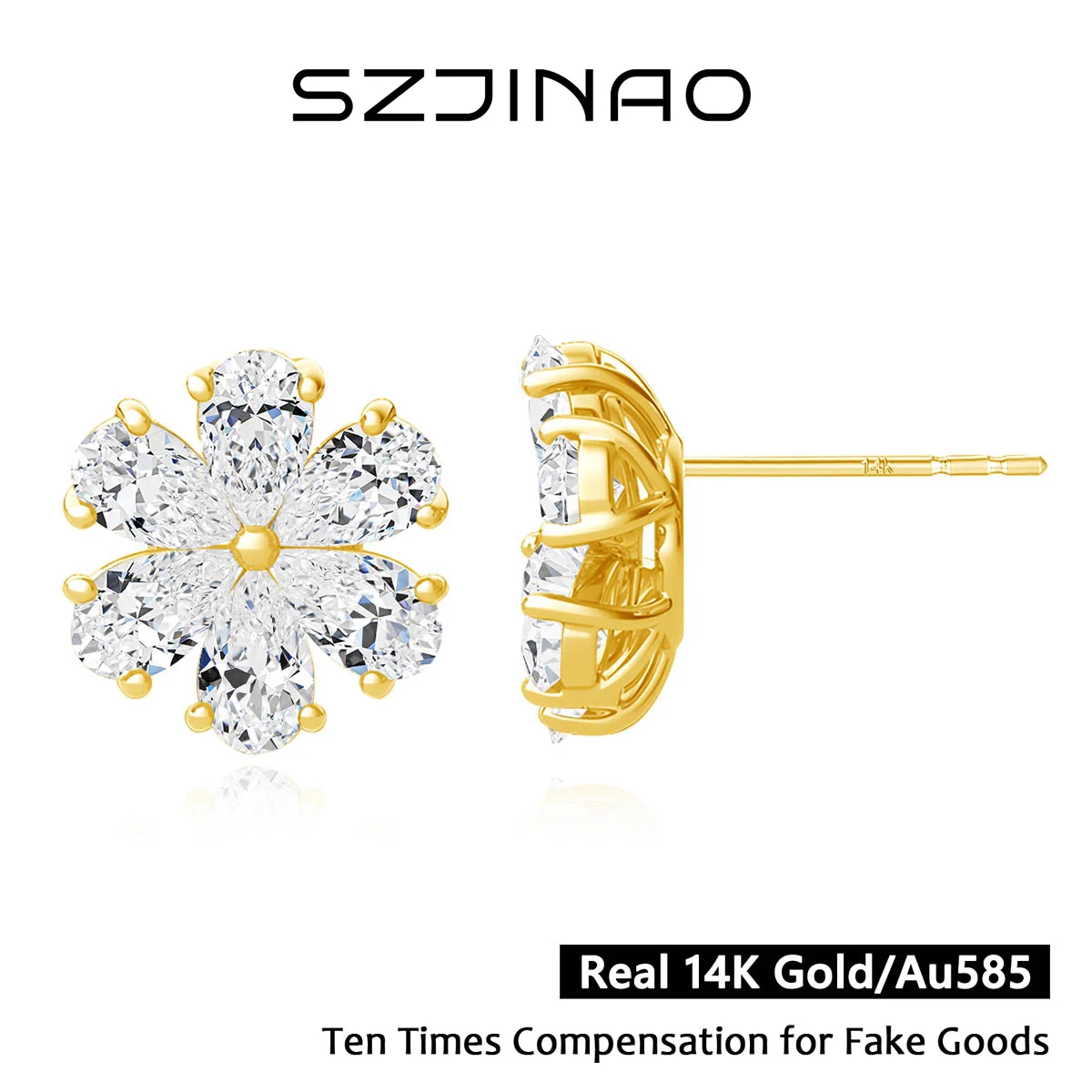 

6CTW Moissanite Flower Stud Earrings 14K Gold for Women Pear Cut D/VVS1 Diamonds Earrings for Wedding Engagement Fine Jewelry